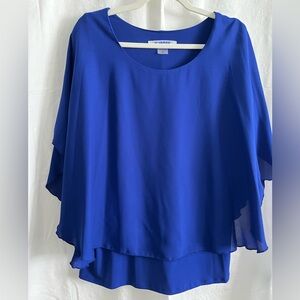 Peter Nygard Layered Flowy Overlay Royal Blue Cape Blouse   size Medium